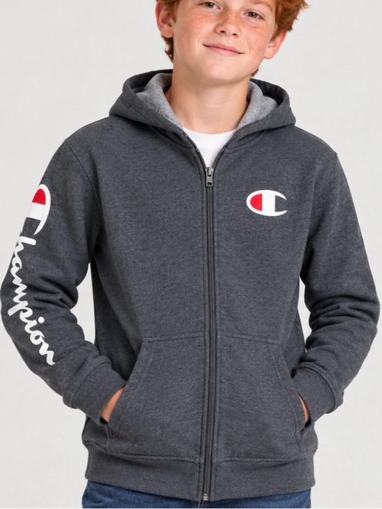 Champion Other - Champion Kids' L (10/12) Gray Full-Zip Hoodie with Logo